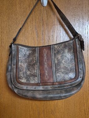 Justin Boots Bag, Western-Style Brown Floral Embossed Shoulder Bag